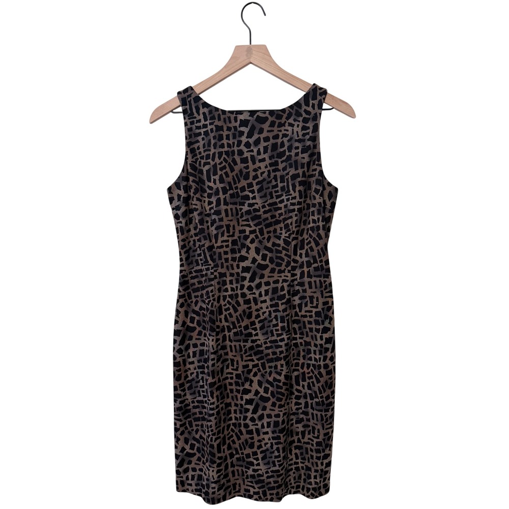 Vintage 90s Y2K Althuser Geometric Mosaic‎ Sheath Dress Earth Tone Lined
